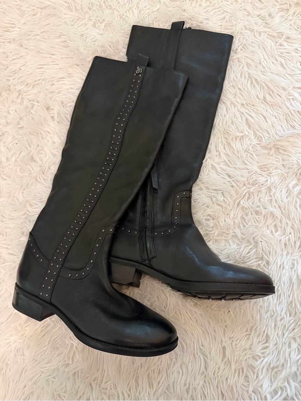 Sam Edelman Prina Black Leather Riding Boots Studded Tall NWOB Size 6